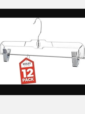 NEW Clear Plastic Skirt & Pant Hanger with Metal Clip - Clear (12 Pack) MSRP $60